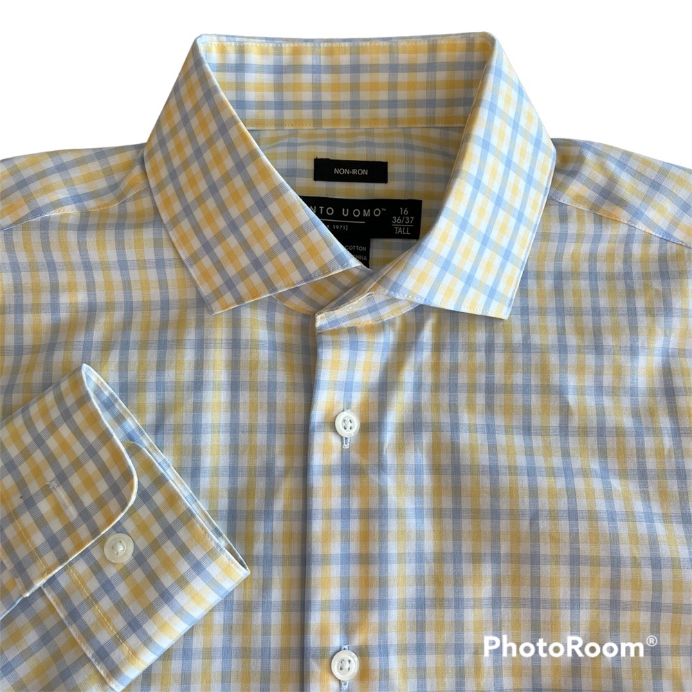 Pronto Uomo Men’s Long Sleeve Plaid Button Up Shirt 16 36/37 Tall Non-Iron